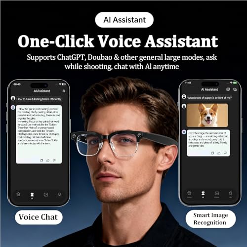 AI Smart Glasses with 4K Camera, 8MPW Anti-Shake Bluetooth Camera Glasses, 1080P Video Recording Dual Mic Noise Reduction,...