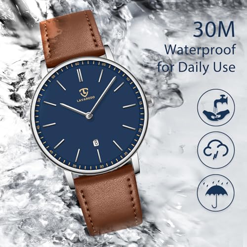L LAVAREDO Watch for Men, Extremely Thin Mens Watches Minimalist Analog Men's Leather Wrist Watches with Time/Date, Birthd...