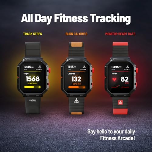 My Play Watch Atari 2600, Retro Gaming Smart Watch with Selective Tech, All Day Fitness Tracker, Built-in Centipede™, Pon...