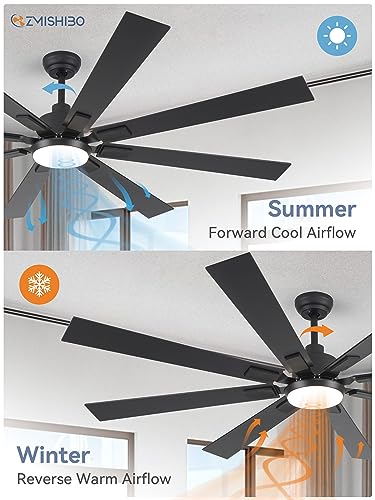 ZMISHIBO 72 inch Large Ceiling Fans with Lights and Remote, Indoor/Outdoor Black Modern Ceiling Fan for Kitchen Living Roo...