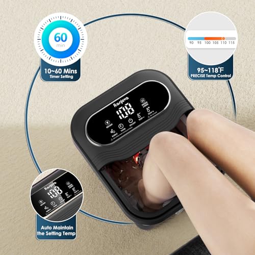 Ranjova Collapsible Foot Spa Electric Rotary Massage, Foot Bath with Heat, Bubble,Temp Control, and 24 Motorized Shiatsu M...