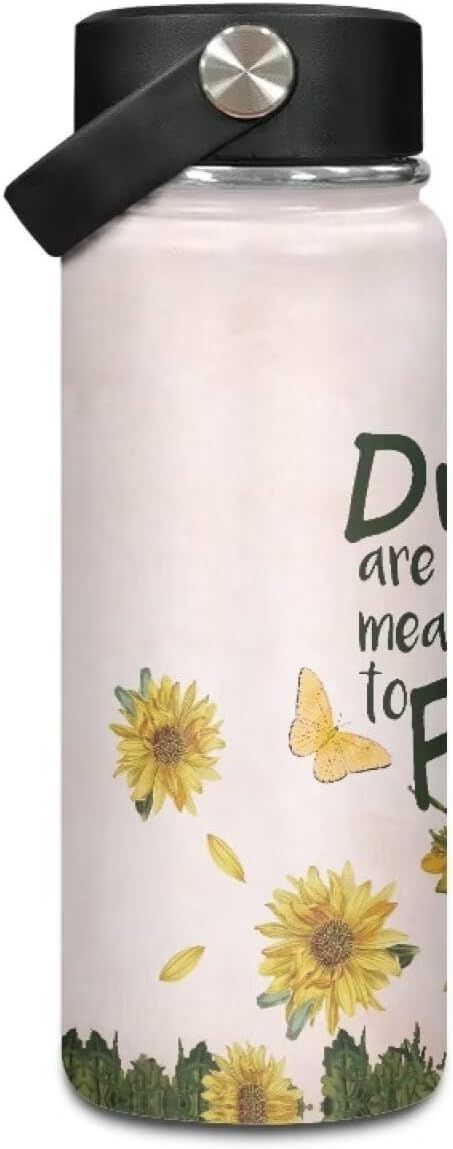 Sunflower Water Bottle 18 Oz Insulated Water Bottles with Handle Flask Wide Mouth Bottle Vacuum Stainless Steel Metal Water Bottle for Sports, Gym, Office