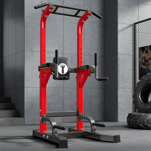 sogesfurniture Power Tower Dip Stands Assistive Trainer for Home Gym - 10-Level Height Adjustable Multi-functional Pull Up...