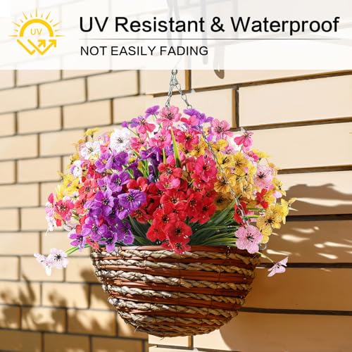 AGIRL 24 Bundles Artificial Flowers for Outdoor,No Fade Fake Plastic Flowers Faux Plants for Decoration Hanging Planters I...