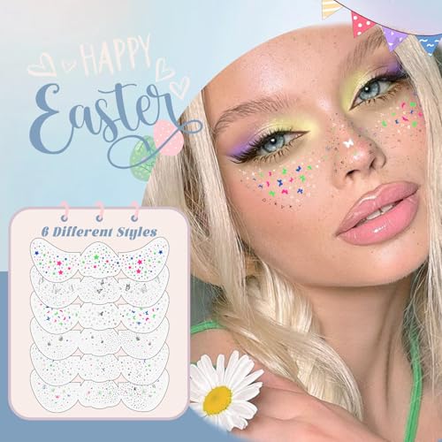 Noerrors 6 Styles Glitter Freckle Face Tattoo Sticker Sparkling Holographic Multichrome Speckle Patches Multi-color Face G...