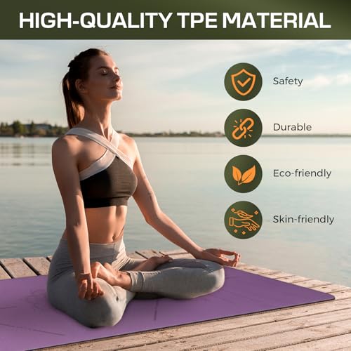 Yoga Mat Non Slip, Anti-Tear 0.24" Thick TPE Yoga Mats for Women and Men, 72"x24" Exercise & Fitness Mat with Carrying Str...