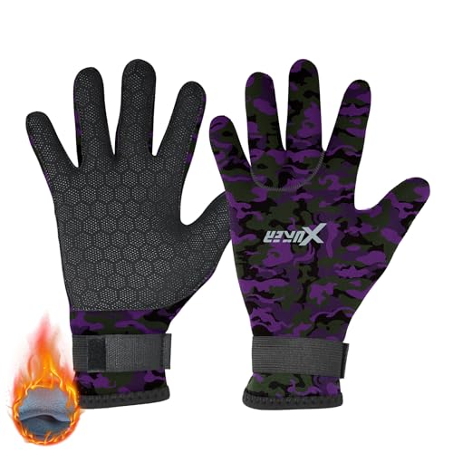 XUKER Neoprene Water Gloves, Winter Fleece-Lined 3mm Five Finger Warm Wetsuit Winter Gloves for Scuba Diving Snorkeling Su...