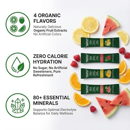 Mineral Hydration Pack - Organic Fruit Electrolyte Powder with 80+ Essential Minerals, Zero Calorie & Sugar, Four Flavors ...