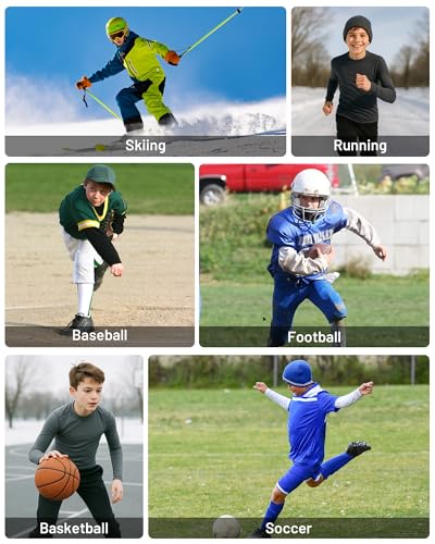 Runhit Youth Boys Compression Thermal Shirt Long Sleeve Fleece Base Layer Undershirt for Football Baseball Soccer Basketball