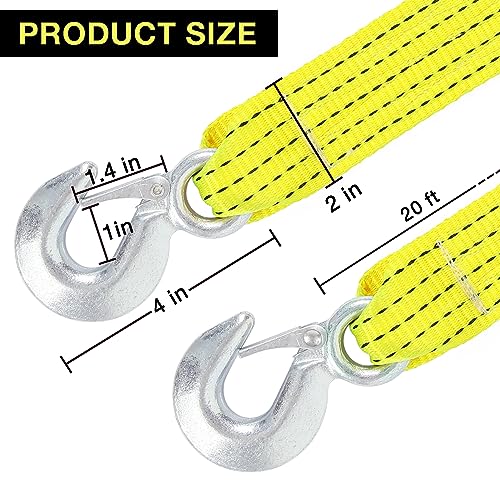 Sumpluct ATV Tow Strap with Hooks 20 ft,15000 lbs Towing Straps Heavy Duty with Hook 2 inch x 20 Foot Ropes for Trucks Veh...