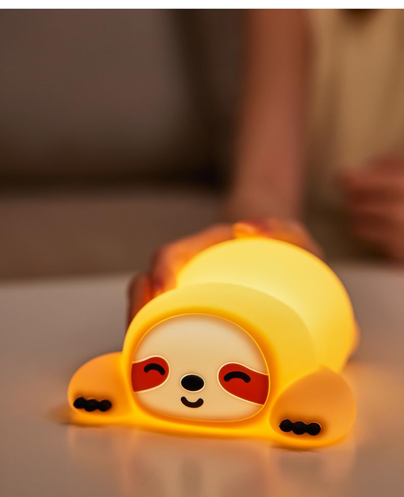Cute Sloth Night Light, Animal Lamp, Food Grade Silicone, Rechargeable, 3 Level Dimmable, Squishy Nursery Nightlight for Desk De