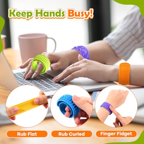 Sensory Fidget Toys for Kids: Textured Silicone Slap Bracelets 6 Pack, Stress Fidgets for Anxiety Autism ADHD, Wearable Se...