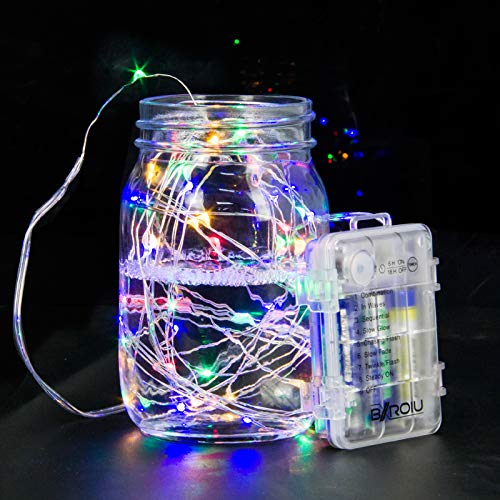 BXROIU Fairy Lights, 50 LEDs, 5M Silver Wire, 8 Modes, Battery Operated, Remote Control, Multicolor