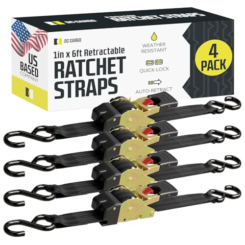 DC Cargo Mall Auto Retractable Ratchet Straps (4-Pack) 1” x 6ft, Heavy Duty, 1,522lb Break Strength – Tie Down Straps for ...