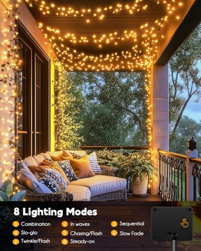 120LED 10FT Solar Fairy Lights Outside Waterproof, 8 Lighting Modes IP65 Outdoor Solar String Lights Outdoor Waterproof Fi...