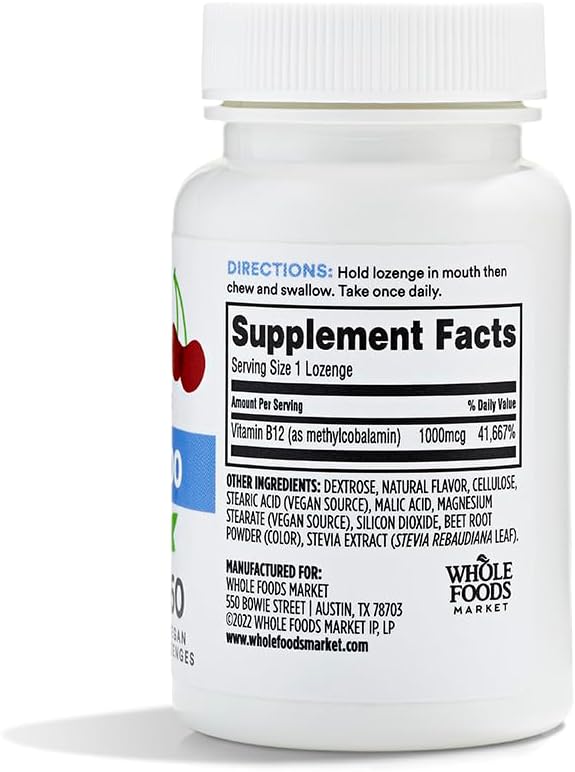 Whole Foods Market, Methyl B-12, Cherry Lozenges, 1000 MCG, 60 Count