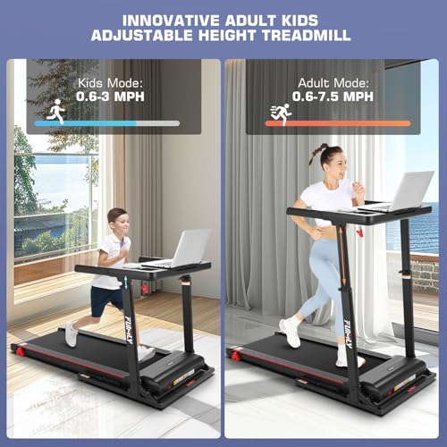 Treadmill with Desk Workstation & Adjustable Height, 450 lbs Weight Capacity, Folding Treadmill with 5%/15% Incline, Bluet...