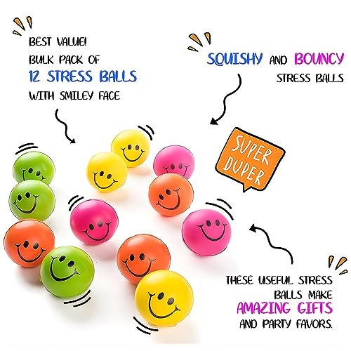Neliblu Neon Smile Stress Balls for Adults and Kids - Foam Squeeze Ball for Relaxation and Fun - Pack of 12 Happy Face 2....