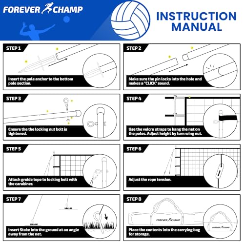 Forever Champ Volleyball Net for Backyard, Beach, Home, Includes 32x3 Ft Regulation Size Net, 8.5-Inch PU Volleyball, Carr...