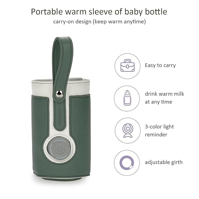 GOTOTOP Bottle Warmer Bag Portable Baby Bottle Warmer Leather Three Gears Adjustable Heated Bottle Bag Car Portable Thermostat Heating Cup Cover (e)