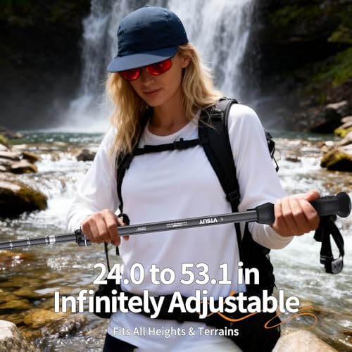 Trekking PoVtsliy Trekking Poles Carbon Fiber, Adjustable Collapsible Ultralight with EVA Grip & Anti-Shock, Hiking Poles ...