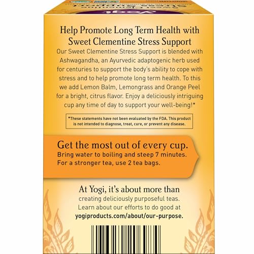 Yogi Tea Sweet Clementine Stress Support - 16 Bags per Pack (4 Packs) - Stress Support Herbal Tea - Calming Adaptogen Tea...