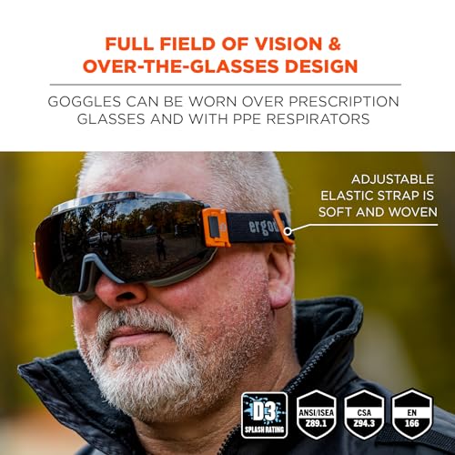 Ergodyne Skullerz Modi Protective OTG Safety Goggle, Indirect Venting, Anti Fog, Scratch Resistant