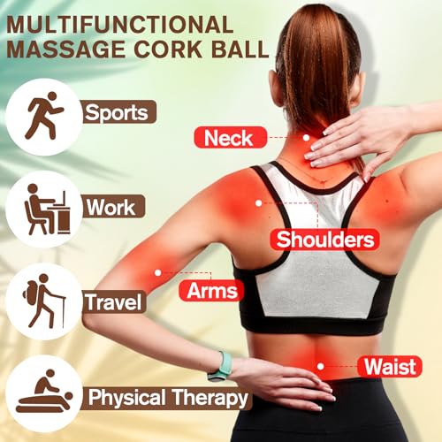 Seenelling 50 Pcs Cork Massage Ball Solid Hard Myofascial Release Yoga Ball for Back Foot Neck Pain Therapy Portable Tissu...