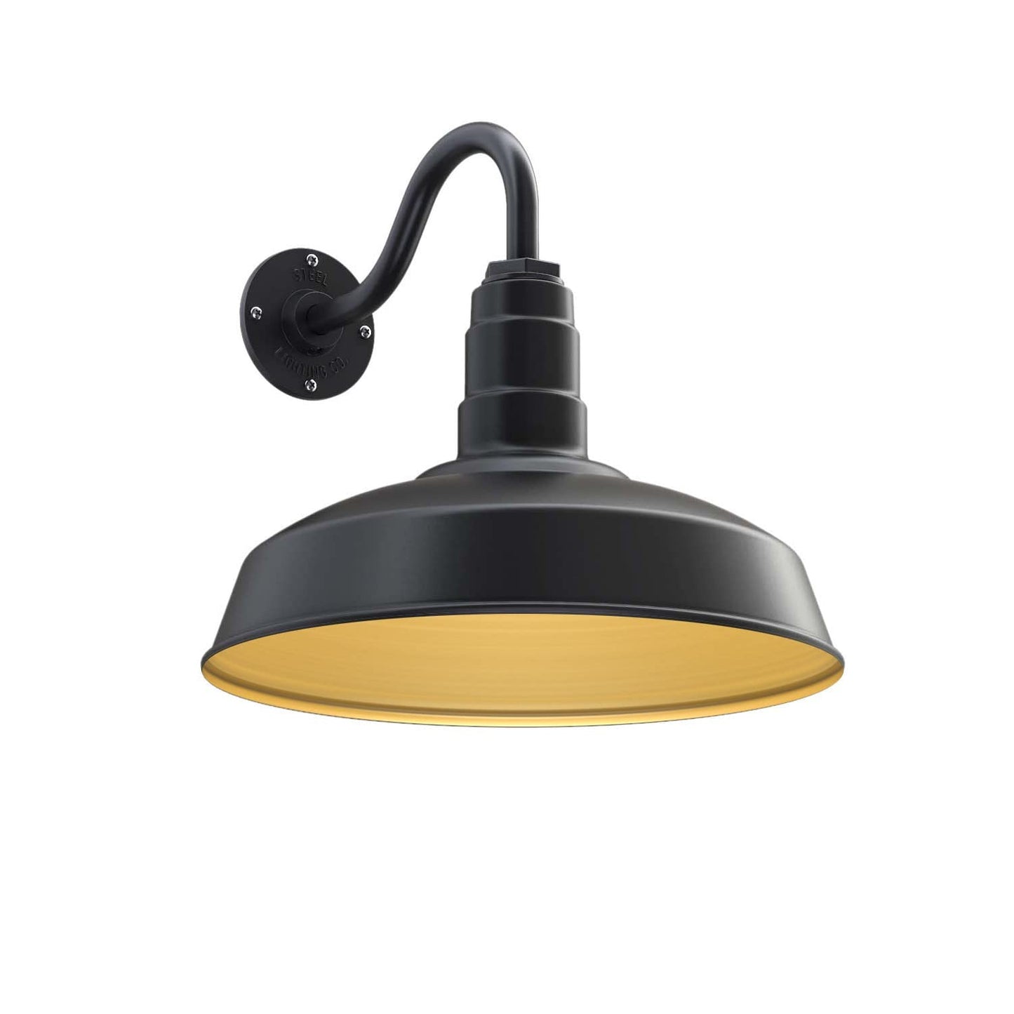Steel Lighting Co. Gardena Barn Light - 16 Dome Outdoor Wall Mount, 11 Gooseneck, Matte Black/Brass, Made In America