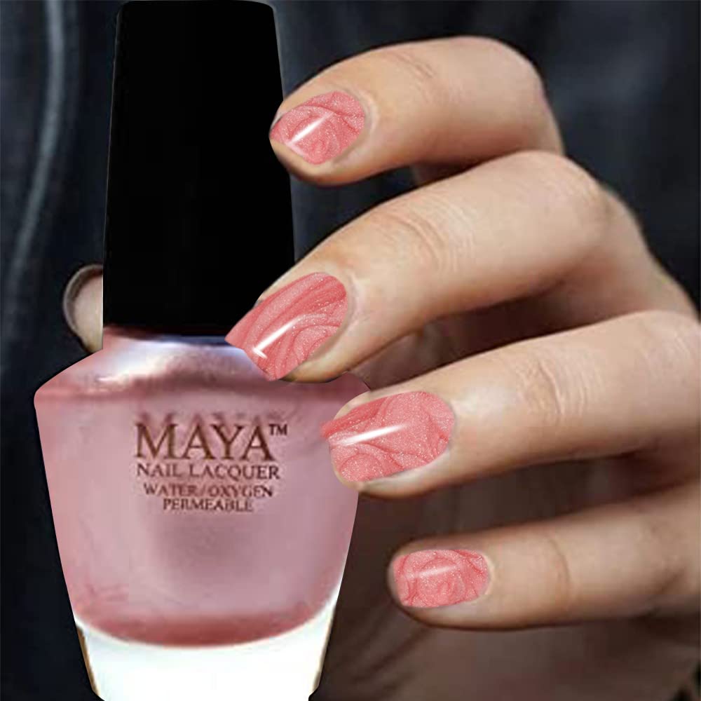 MAYA Nail Lacquer (Petallic Tea Pink). Breathable, Made in the USA, and 9-FREE