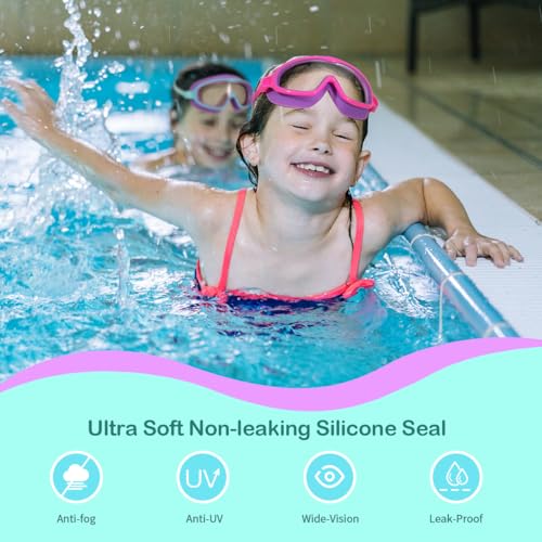 Seago Kids Goggles for Swimming 2 Pack Anti-Fog No Leaking Outer Eye Fit with Wide View UV Protection Crystal Clear Watert...