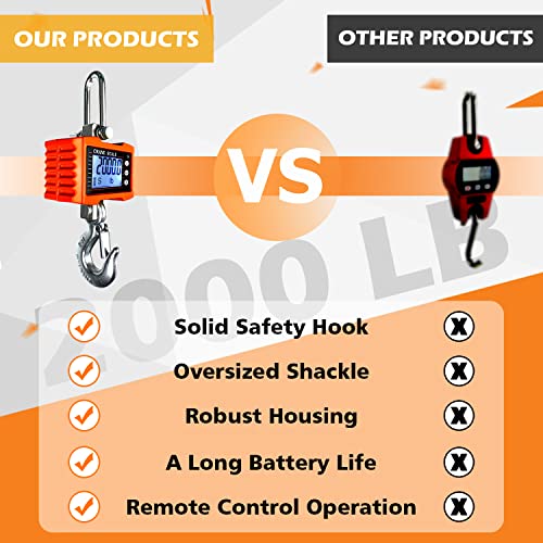YATOINTO 2200lb Digital Crane Scale High Precision Heavy Duty Industrial Hanging Scale with Remote Control Aluminum Case C...