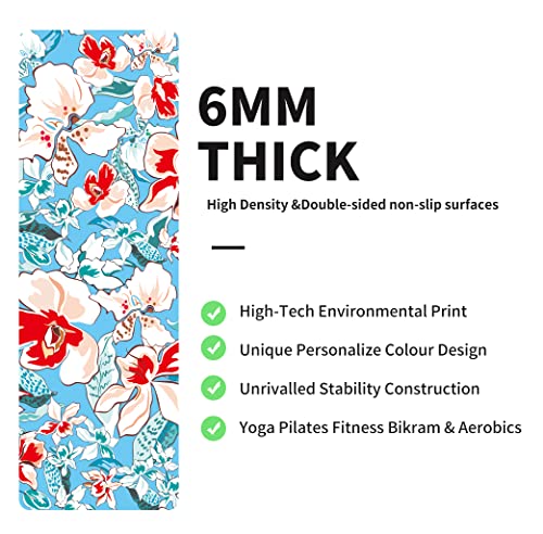 nuveti Yoga Mat Print Extra Thick TPE Non Slip Fitness Exercise Mat with Carrying Bag,72"x24" Extra Thick 6MM Exercise & W...