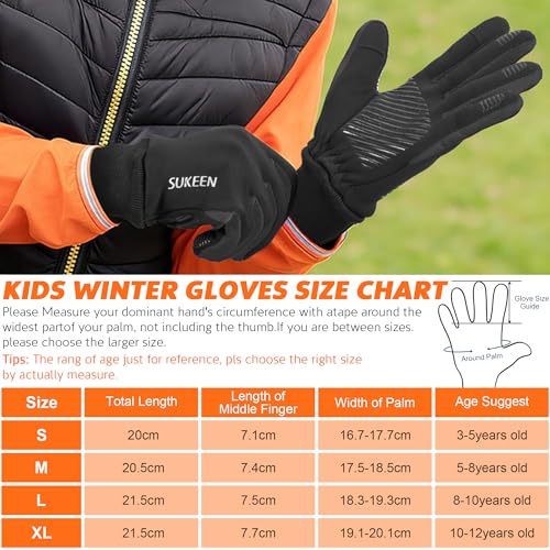 Sukeen Kids Winter Gloves, Touchscreen Anti-Slip Kids Cycling Gloves for Kids Boys Girls, Lightweight Boys Gloves for Runn...