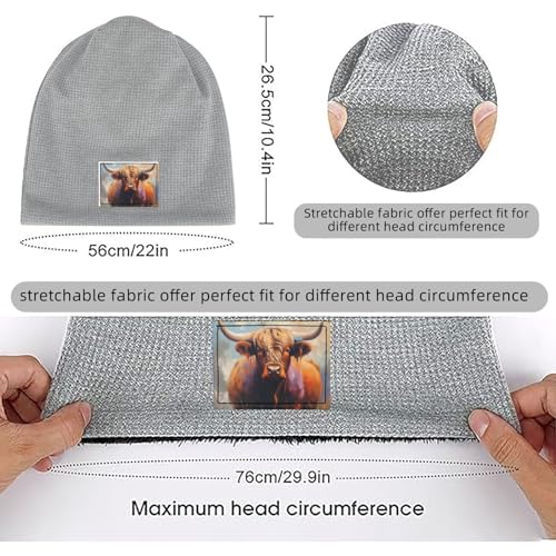 YANYU Highland Cow Print Lightweight Waffle Pullover Hat Men Women Winter Headwear Outdoor Camping Travel