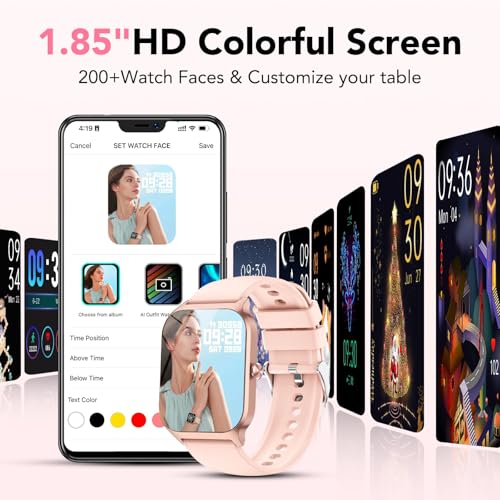 Smart Watch for Men Women, 1.85" HD Fitness Tracker with Bluetooth Calls/AI Voice Control, IP68 Waterproof, 115+Sports Mod...