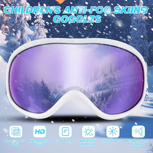 Kids Ski Goggles OTG Kids Snow Goggles Anti Fog UV Protection Snowboard Goggles, Helmet Compatible for Boys Girls Toddler