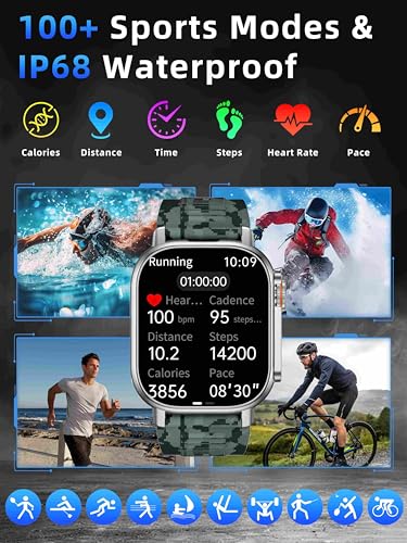 KPEP Military Watches for Men (2 Straps), 2.01" Fitness Tracker Watch with LED Flashlight, 100 Days Battery, Compass, SpO2...