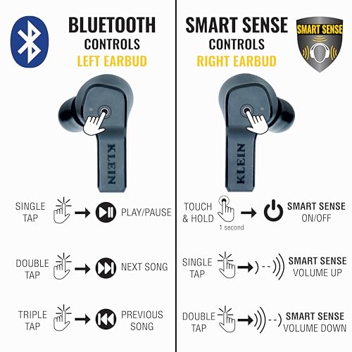 Klein Tools AESEB1S SMART SENSE True Wireless Safety Earbuds with Bluetooth and Situational Awareness, 26dB Hearing Protec...