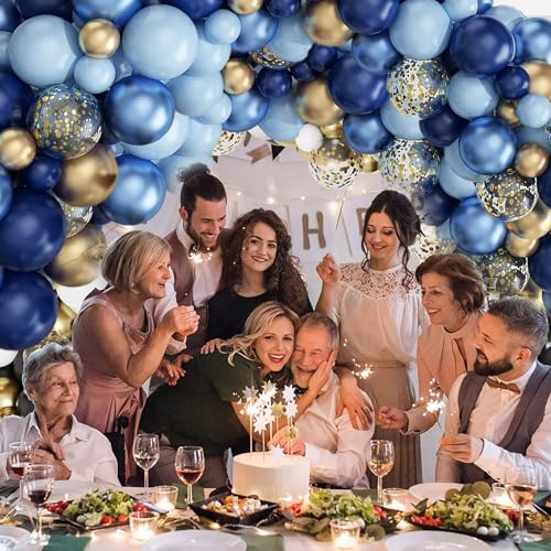 Archloon Blue Balloon Arch Kit, 134pcs Blue Balloon Garland Kit with Metallic, Macaron blue Balloons and Gold Confetti Bal...