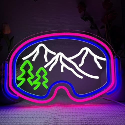 Symone Ski Goggles Neon Sign, USB Powered Dimmable LED Neon Light Winter Sports Party Decor, for Outdoor Adventure Themed ...