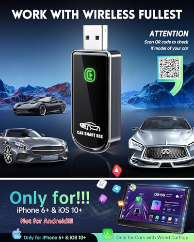 Amzfeel Wireless CarPlay Adapter for Apple iPhone iOS 10+ & Cars from 2015+, Mini Edition, Converts Factory Wired to Wirel...