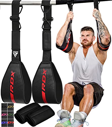 RDX AB Straps for Pull Up Bar Hanging (Pair), Maya Hide Leather, Abdominal Muscle Building Padded Arm Support Slings with ...