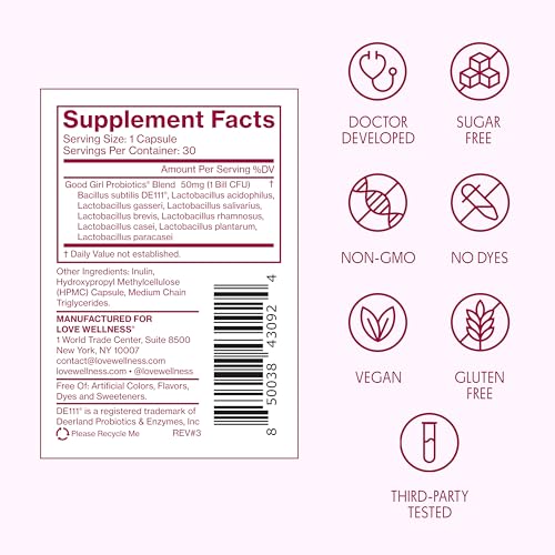 Love Wellness Good Girl Probiotics | Women’s Vaginal Health & pH Balance Supplement | 9-Strain Probiotic for Urinary Trac...