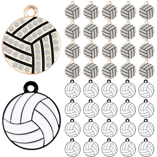 MARFOREVER Sports Charms, 40 Pcs/20 Pairs Volleyball Charms for Jewelry Making, Rhinestone Ball Game Enamel Charm Pendants...