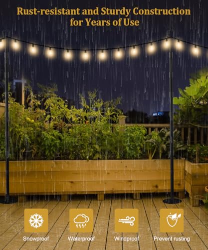 Sprimden 2 Pack 10FT String Light Poles for Outdoor Decor, Sturdy Light Pole with Hard Ground Base, Adjustable Metal Light...