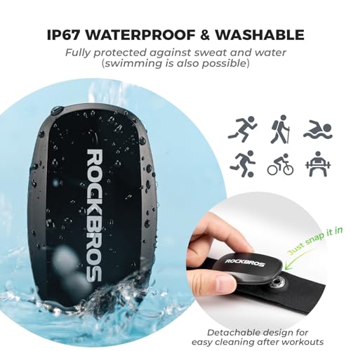 ROCKBROS HRM812 Heart Rate Monitor Chest Strap - ANT + Bluetooth IP67 Waterproof, 800H Battery Life, Wide Compatibility
