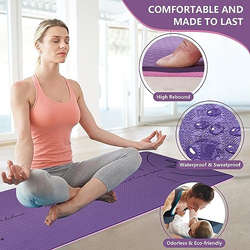 Yoga Mat Extra Thick 9MM, High Density Exercise Mats Non Slip for Home Workout, Pilates Mat with Strap for Women Men, Eco ...