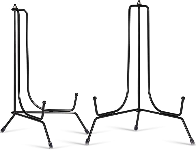 2 Pack Improved Anti-Slip Plate Stands, 10 Inch Black Iron Display Stands for Frames, Pictures, Books, Artworks