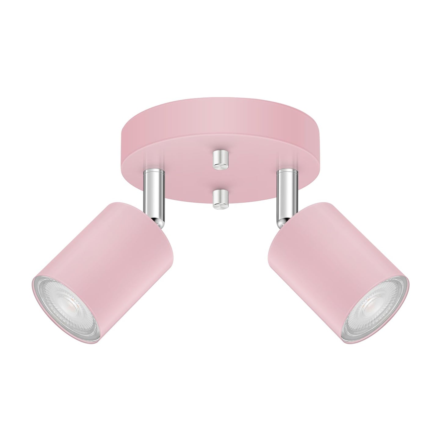 Bricosmocon 2 Light Track Lighting Fixtures Ceiling  Pink Round Directional Spotlight Fixtures  Gu10 Flush Mount Ceiling Fixture  Adjustable Modern Led Track Light For GirlS Room  Bulb Not Included